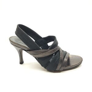 Donald Pliner Adir Sandals Women 7M Black Metallic Strappy Mid Kitten Heel Shoes